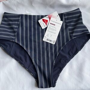 Athleta Women's Navy and White Striped Bikini Bottom